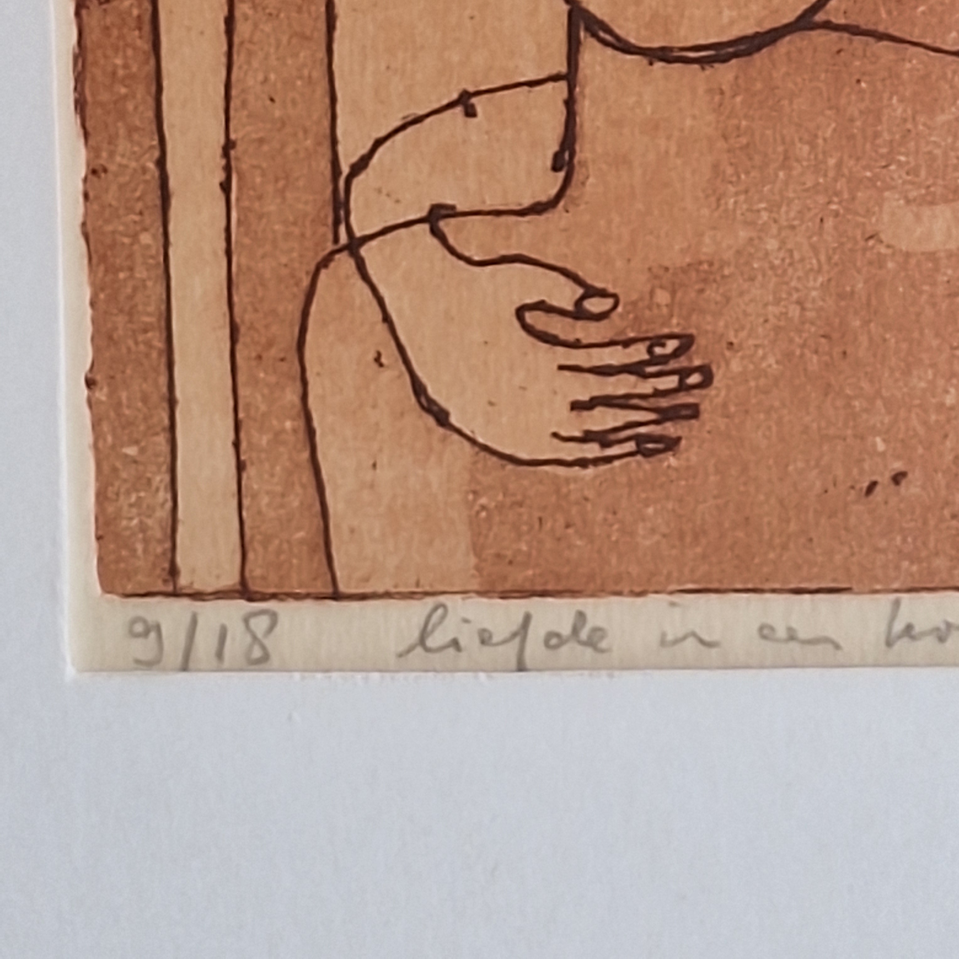 Ets Ingelijst - Liefde in een Kooltje 9/18 Gesigneerd 1976