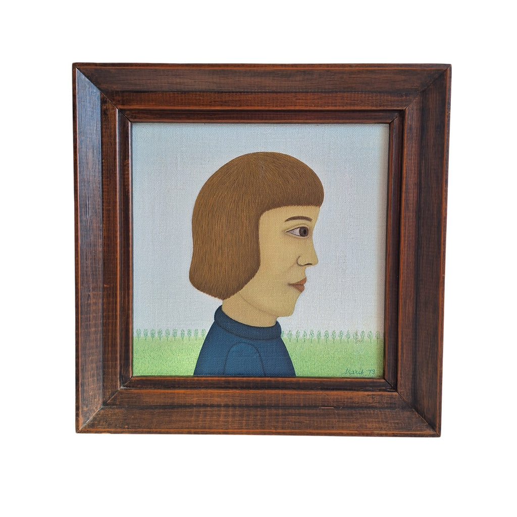 Olieverfschilderij Meisjesportret - Marit L'Herminez 1973 - 23,6 x 23,6 cm