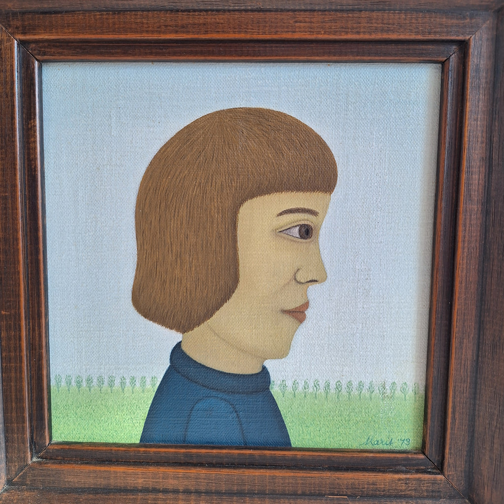 Olieverfschilderij Meisjesportret - Marit L'Herminez 1973 - 23,6 x 23,6 cm