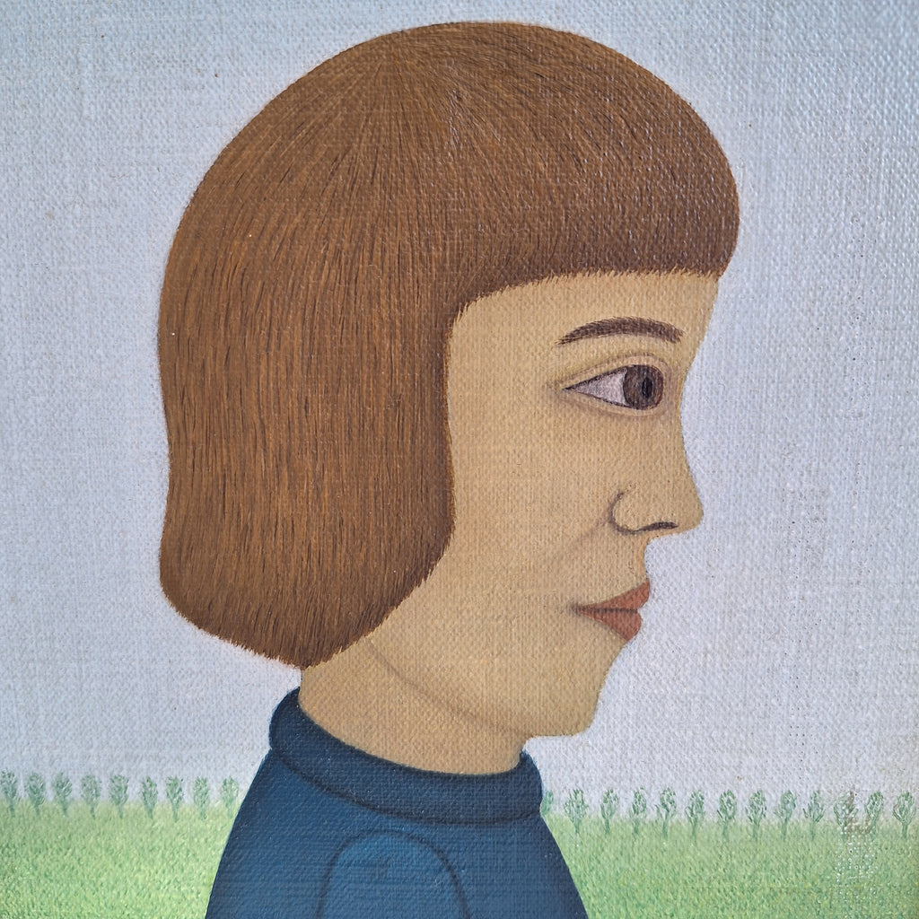 Olieverfschilderij Meisjesportret - Marit L'Herminez 1973 - 23,6 x 23,6 cm