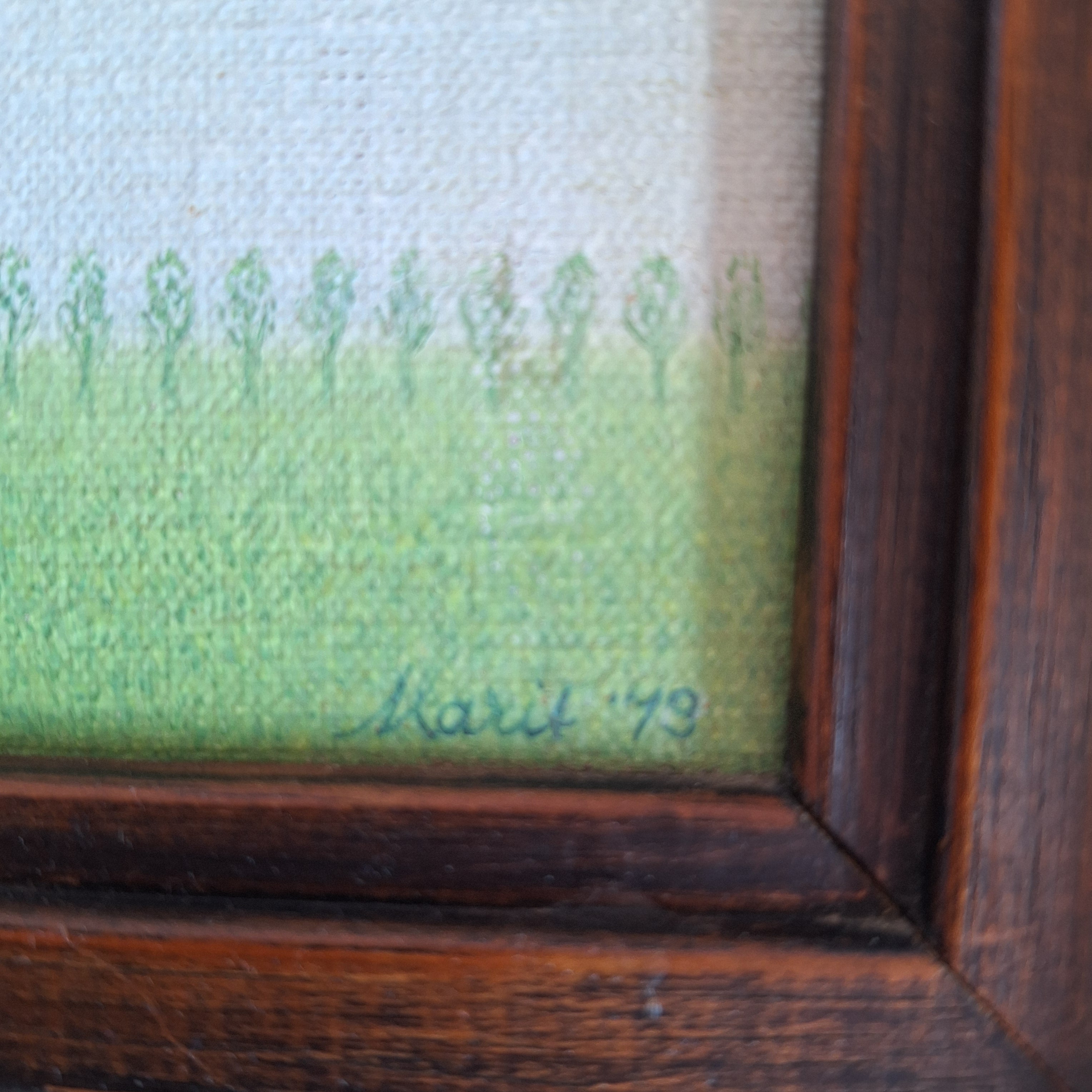 Olieverfschilderij Meisjesportret - Marit L'Herminez 1973 - 23,6 x 23,6 cm