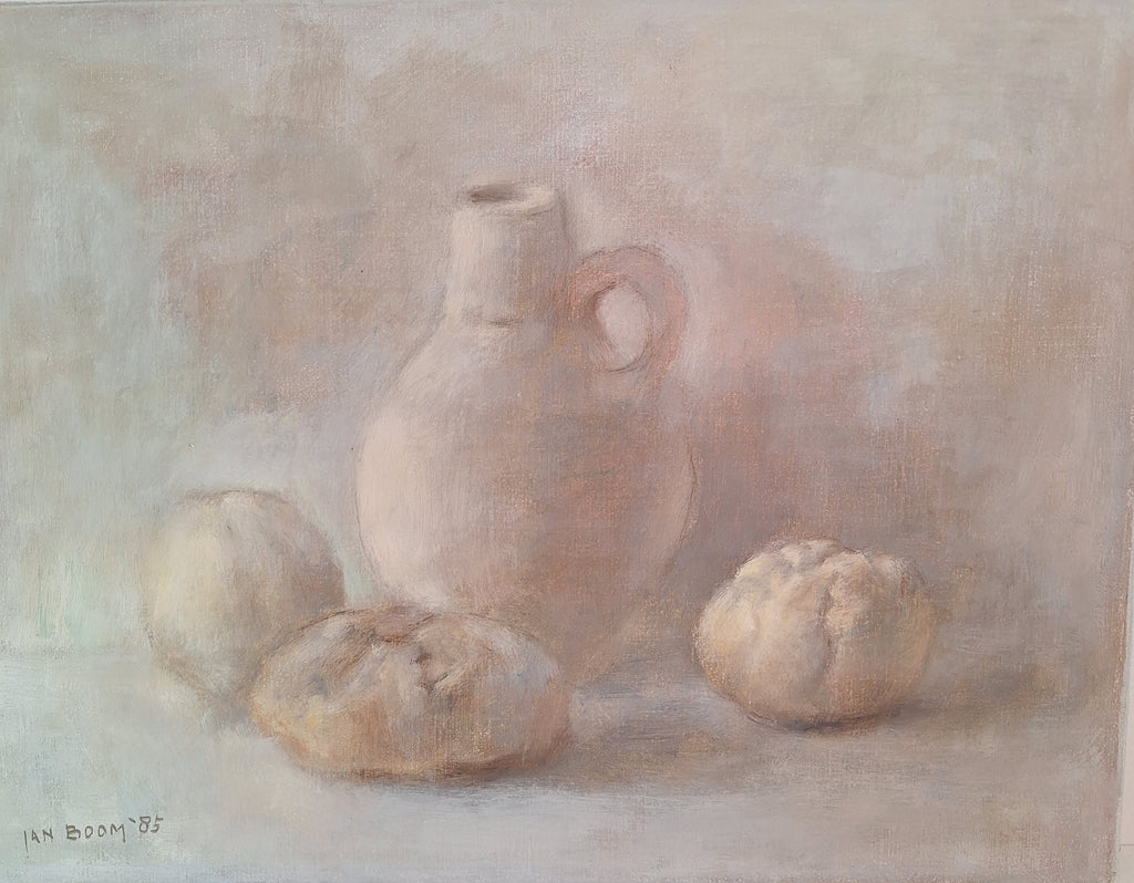 Stilleven met Kruik - Jan Boom 1985 - Olieverf op Doek - 30 x 40 cm