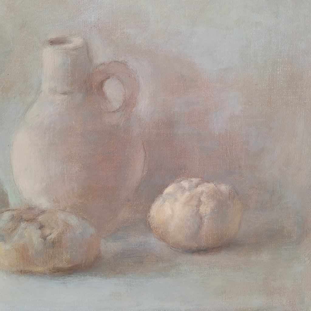 Stilleven met Kruik - Jan Boom 1985 - Olieverf op Doek - 30 x 40 cm