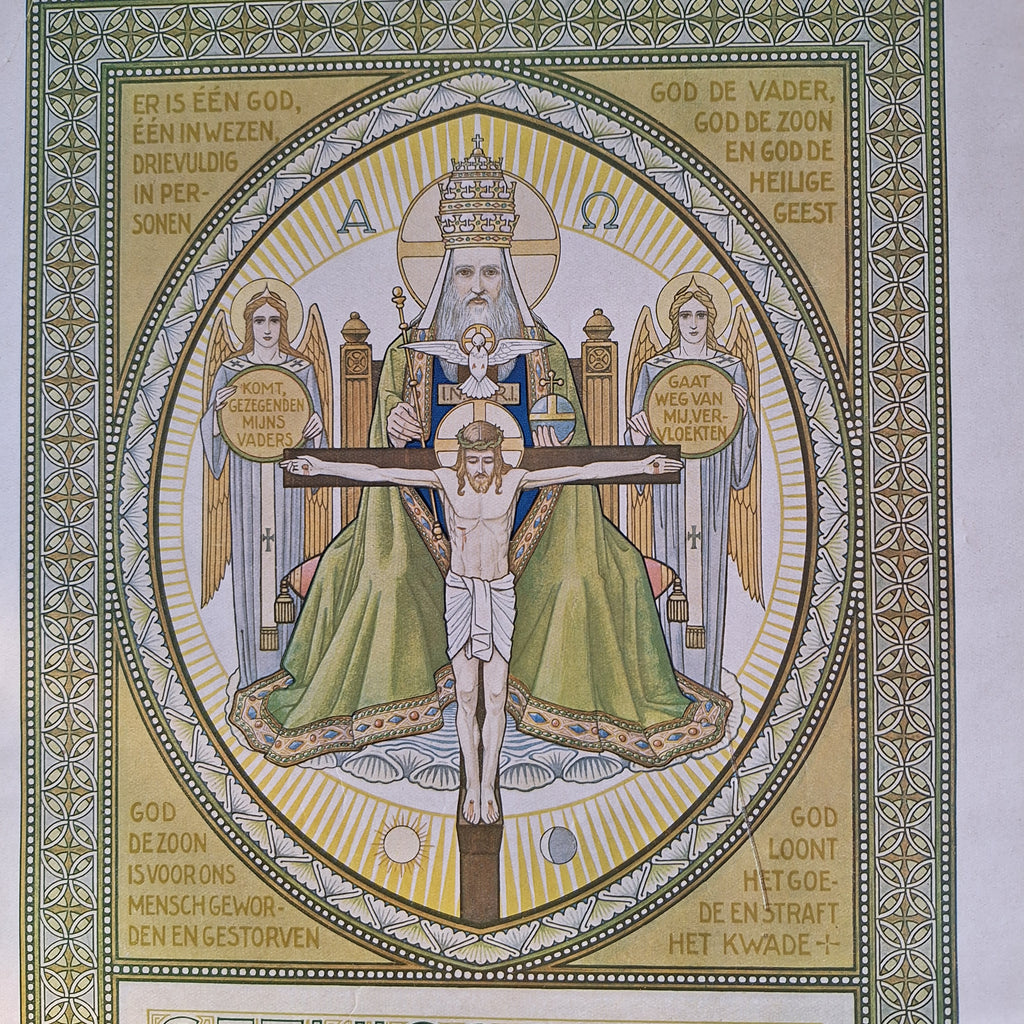Getuigschrift Catechismus 1925 - Heilige Drie-eenheid Art Nouveau
