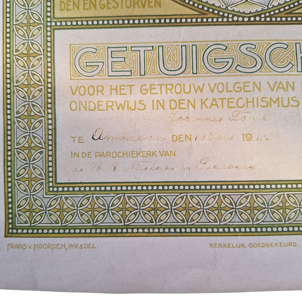Getuigschrift Catechismus 1925 - Heilige Drie-eenheid Art Nouveau