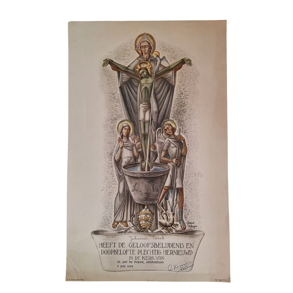 Herdenkingsprent Doopbelofte 1959 - Dom Jacques van der Meij - 37,5 x 23,3 cm