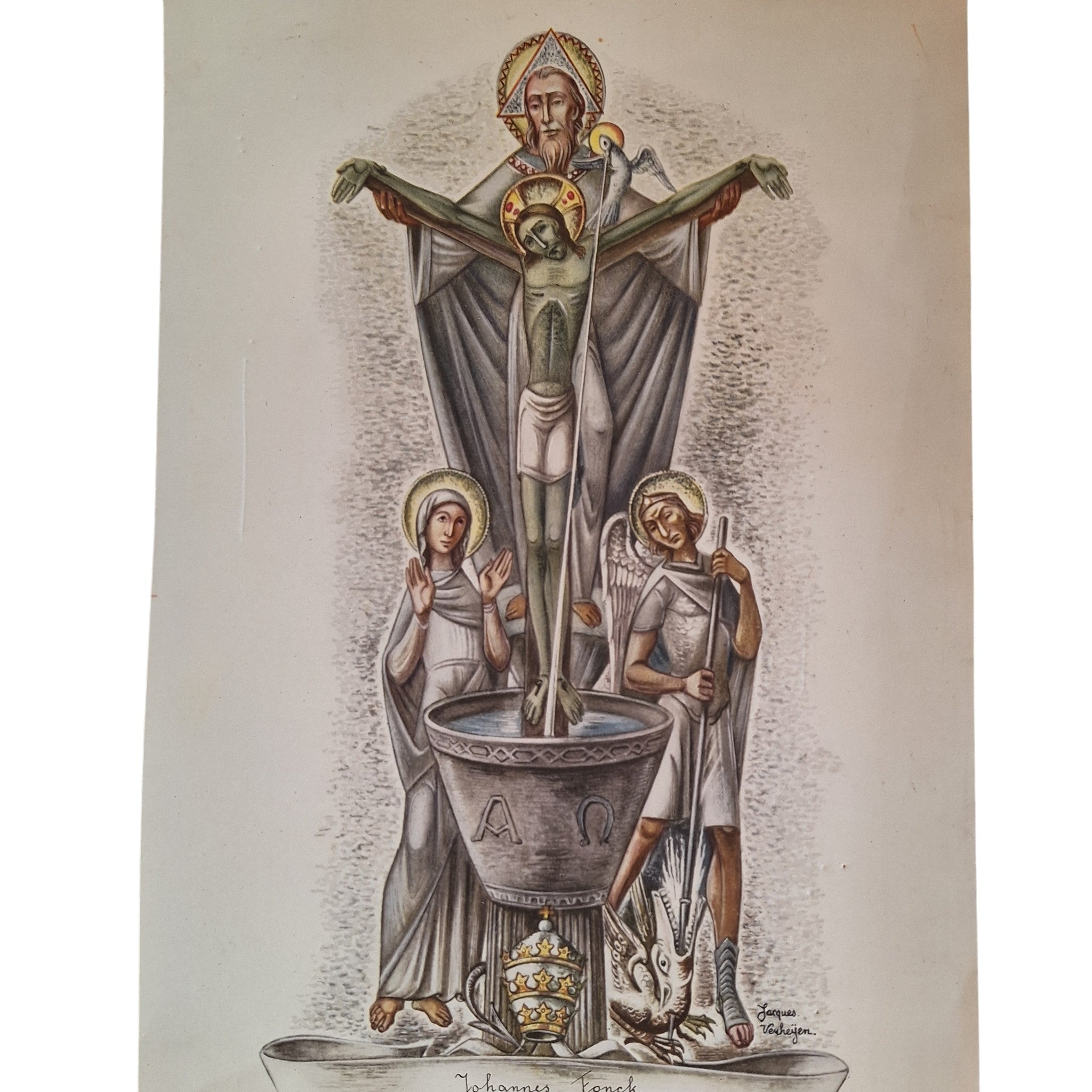 Herdenkingsprent Doopbelofte 1959 - Dom Jacques van der Meij - 37,5 x 23,3 cm