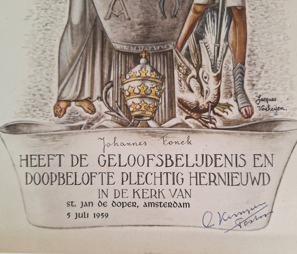 Herdenkingsprent Doopbelofte 1959 - Dom Jacques van der Meij - 37,5 x 23,3 cm