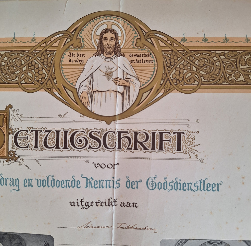 Getuigschrift Catechismus 1925 - Katholieke Oorkonde - 31,5 x 40 cm