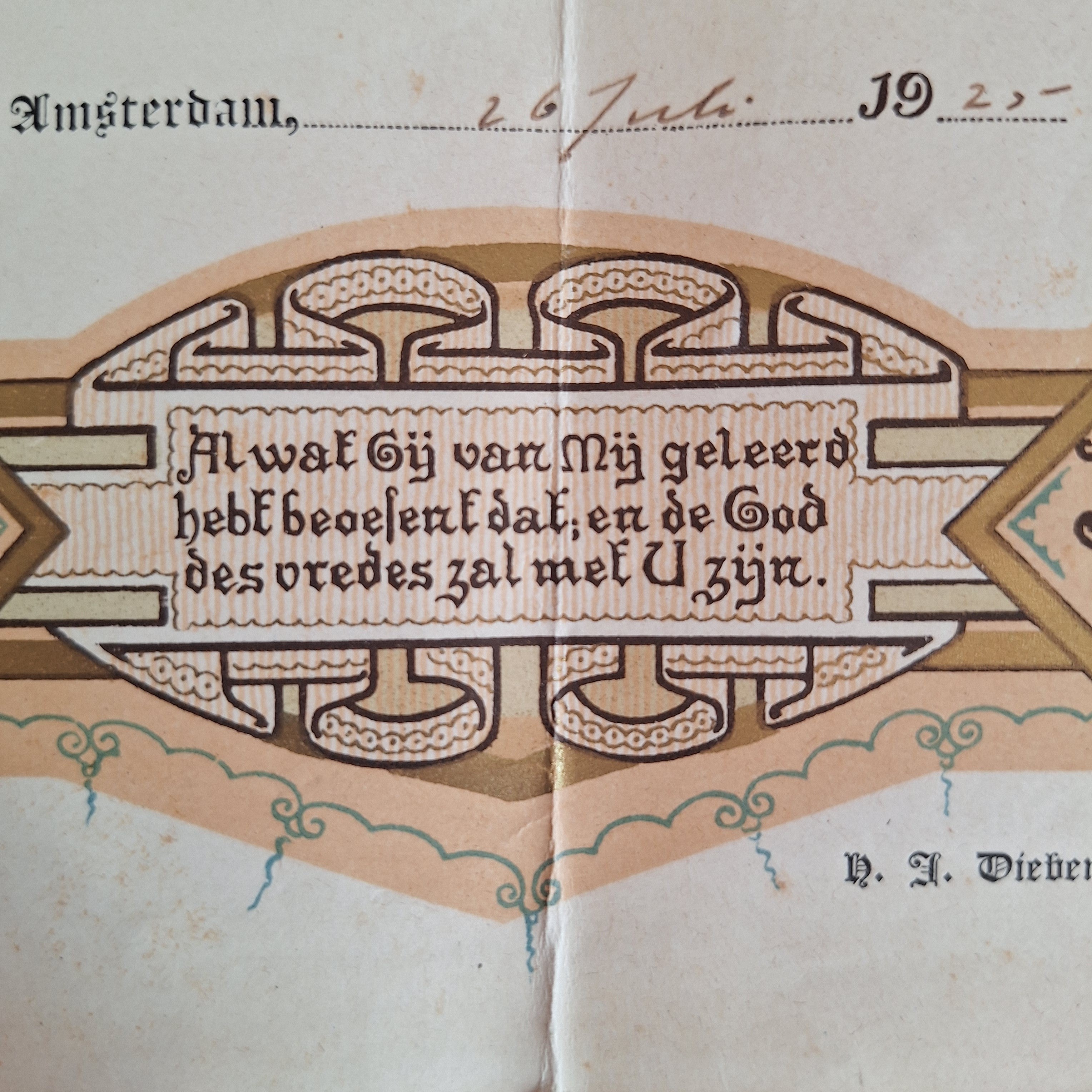 Getuigschrift Catechismus 1925 - Katholieke Oorkonde - 31,5 x 40 cm