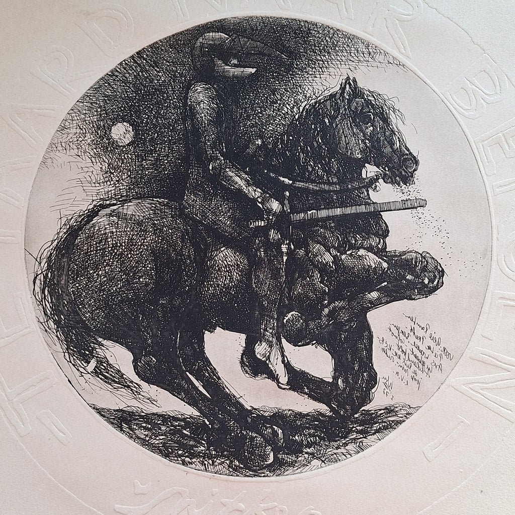 Te paard naar Bergen - Willem Snitker 1977 - Ets met Blinddruk - 65,5 x 50 cm