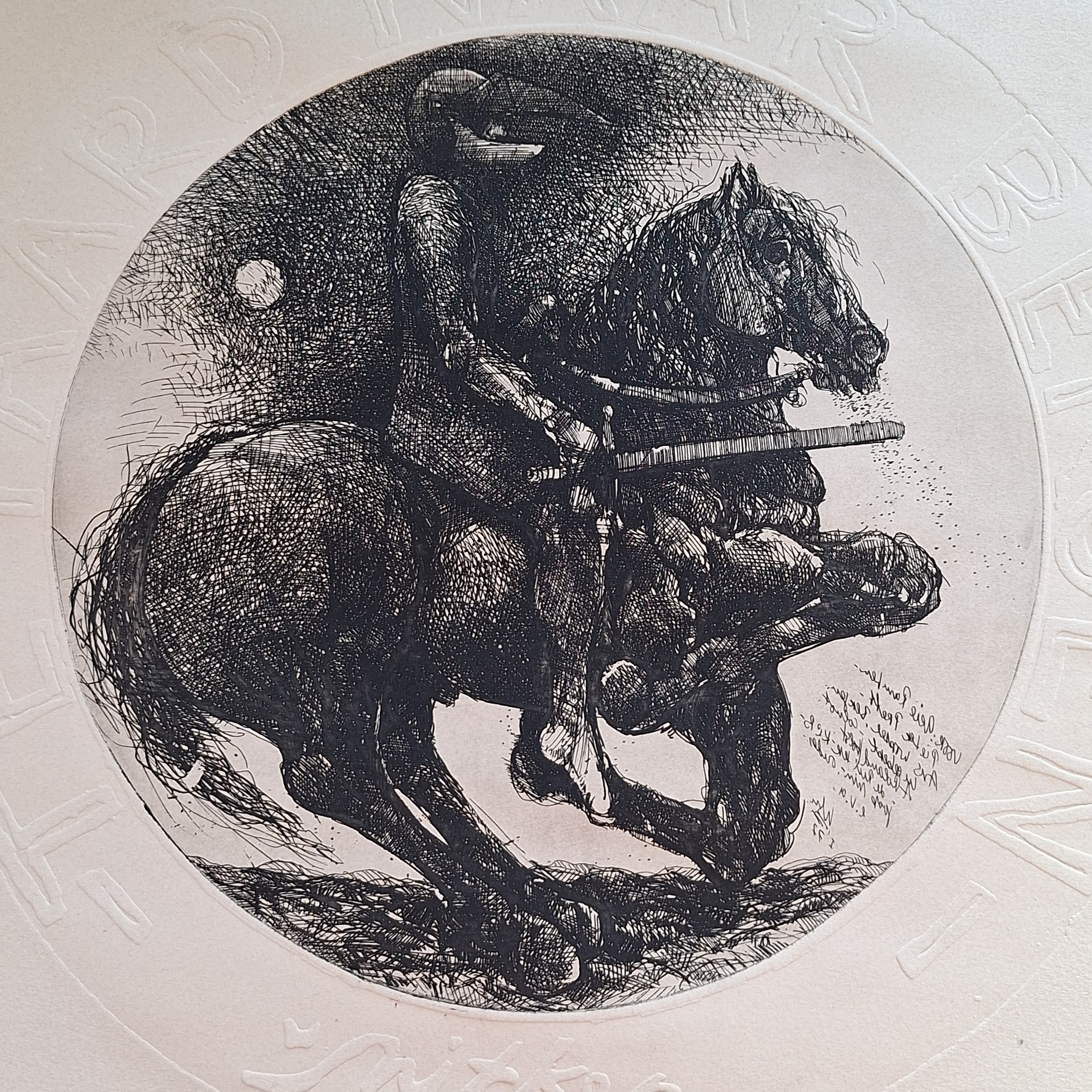 Te paard naar Bergen - Willem Snitker 1977 - Ets met Blinddruk - 65,5 x 50 cm