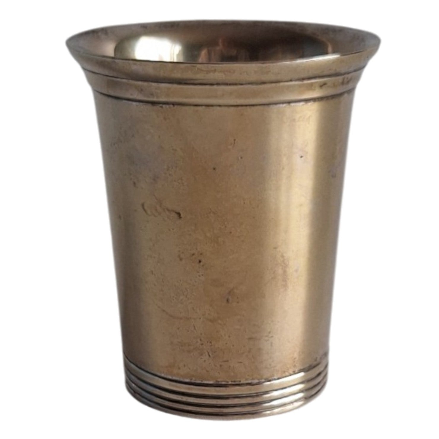 Vintage messing drinkbeker - Mint Julep stijl met geprofileerde ringen - h 7,5 cm