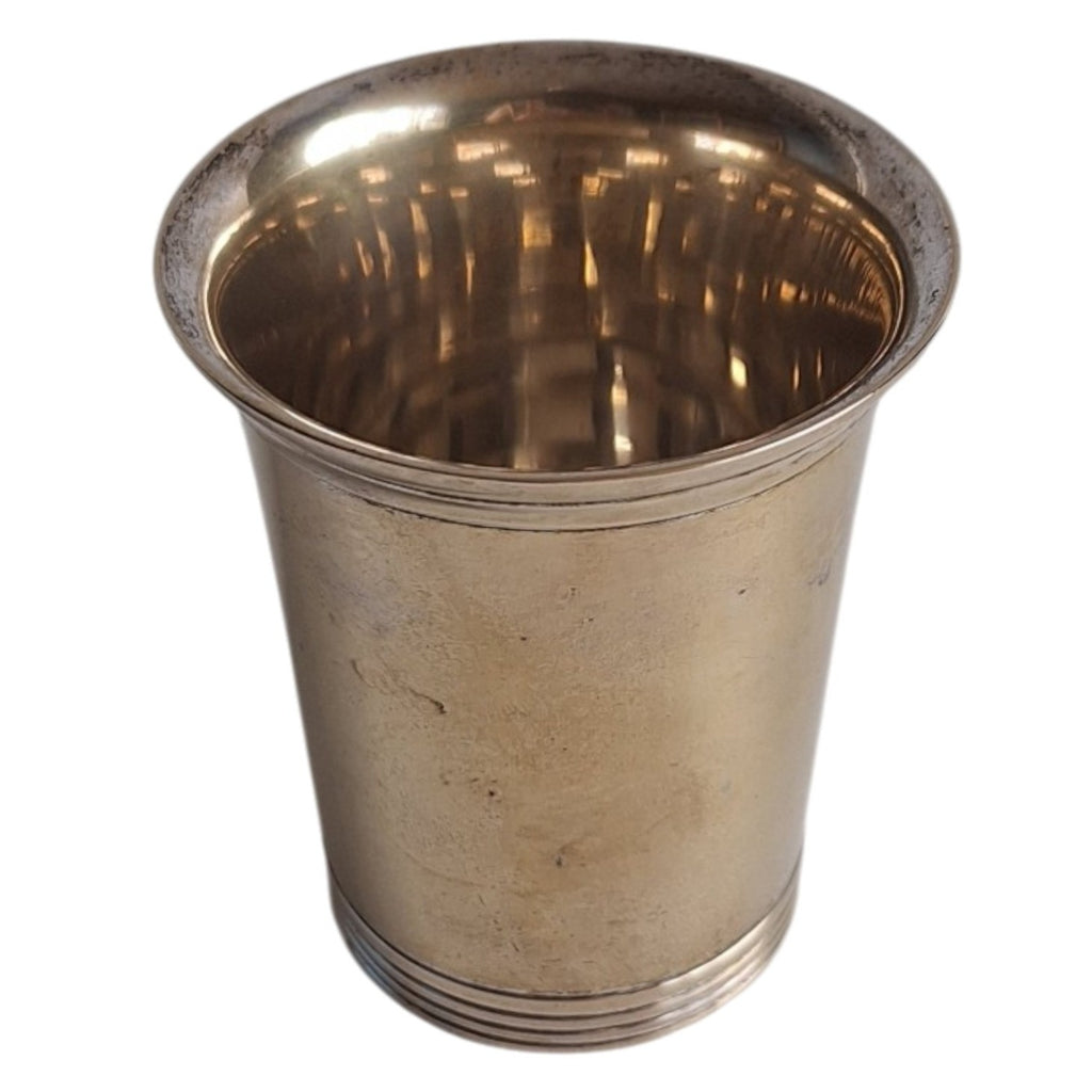 Vintage messing drinkbeker - Mint Julep stijl met geprofileerde ringen - h 7,5 cm