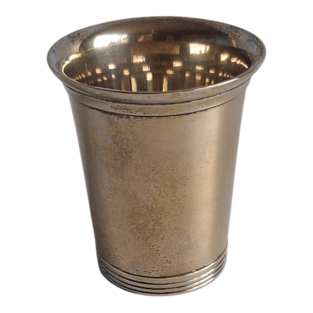 Vintage messing drinkbeker - Mint Julep stijl met geprofileerde ringen - h 7,5 cm