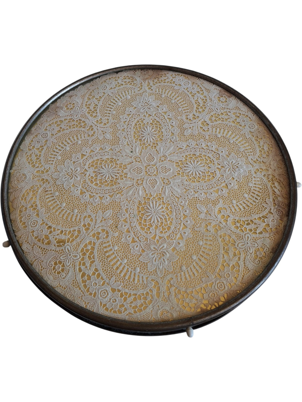 Art Deco Draaitableau - Lazy Susan met kant en glazen blad - Ø 47 cm