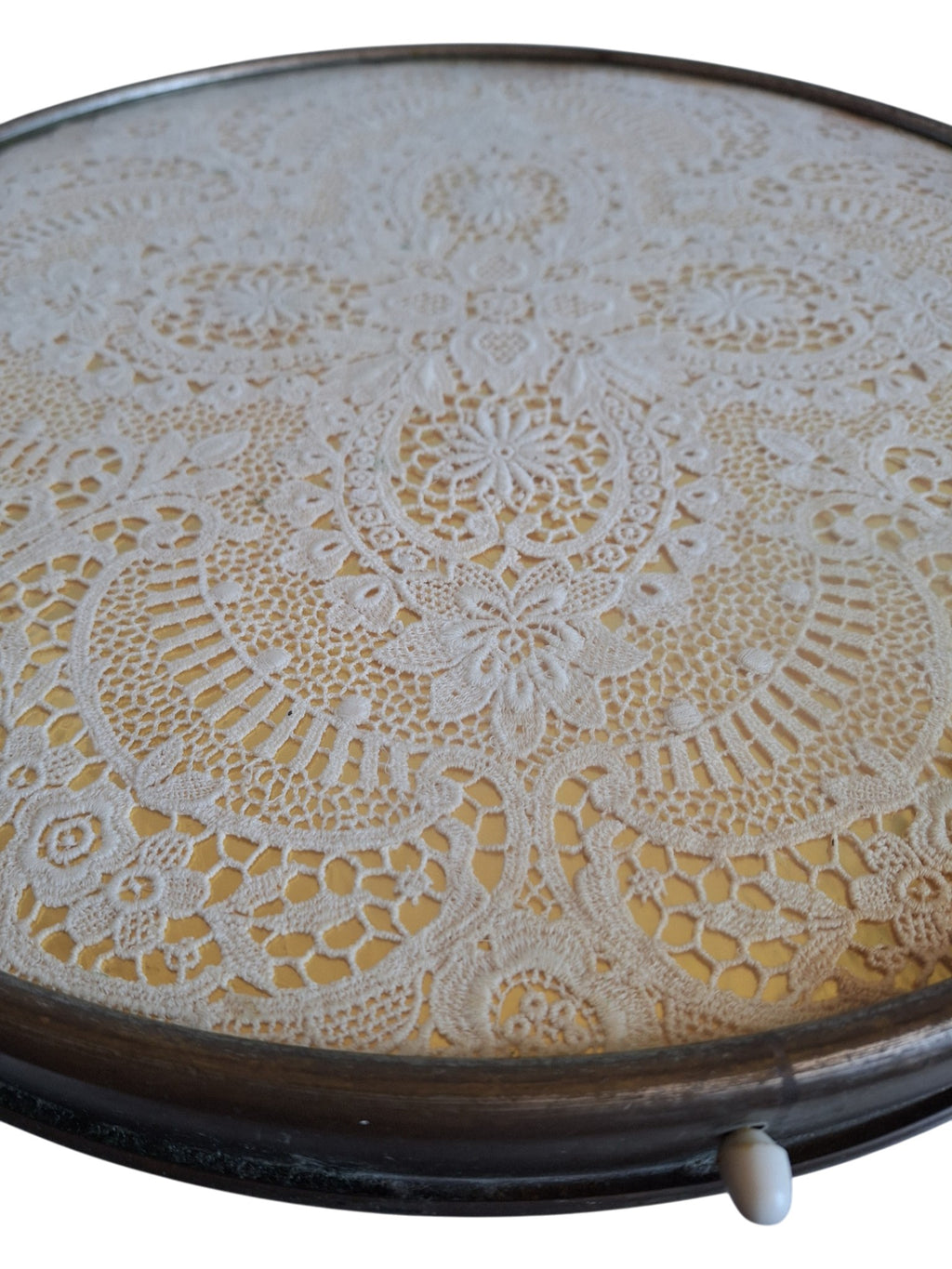 Art Deco Draaitableau - Lazy Susan met kant en glazen blad - Ø 47 cm