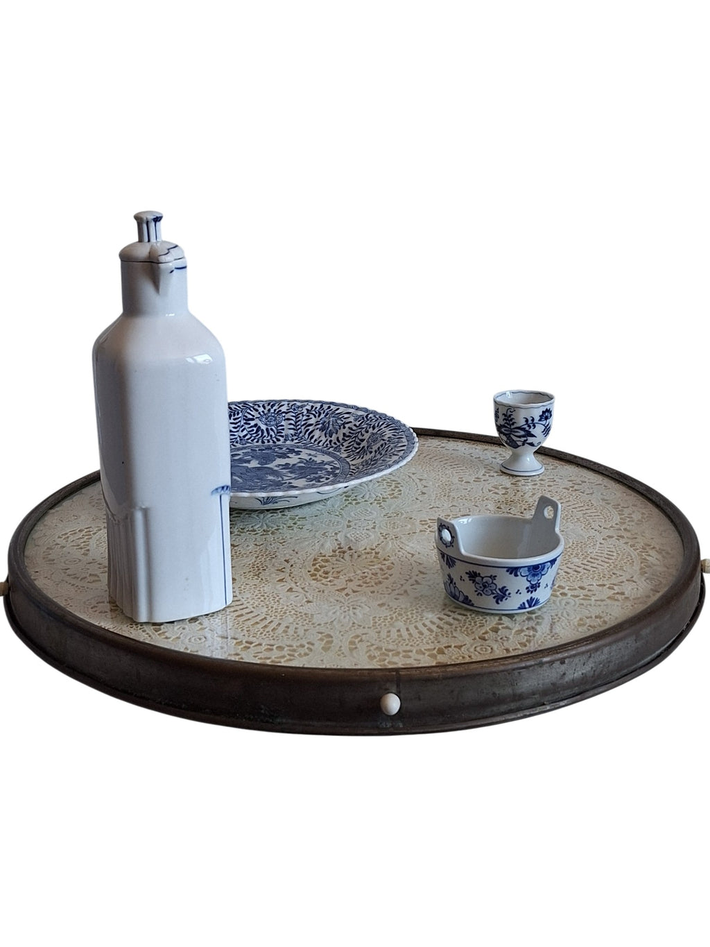 Art Deco Draaitableau - Lazy Susan met kant en glazen blad - Ø 47 cm