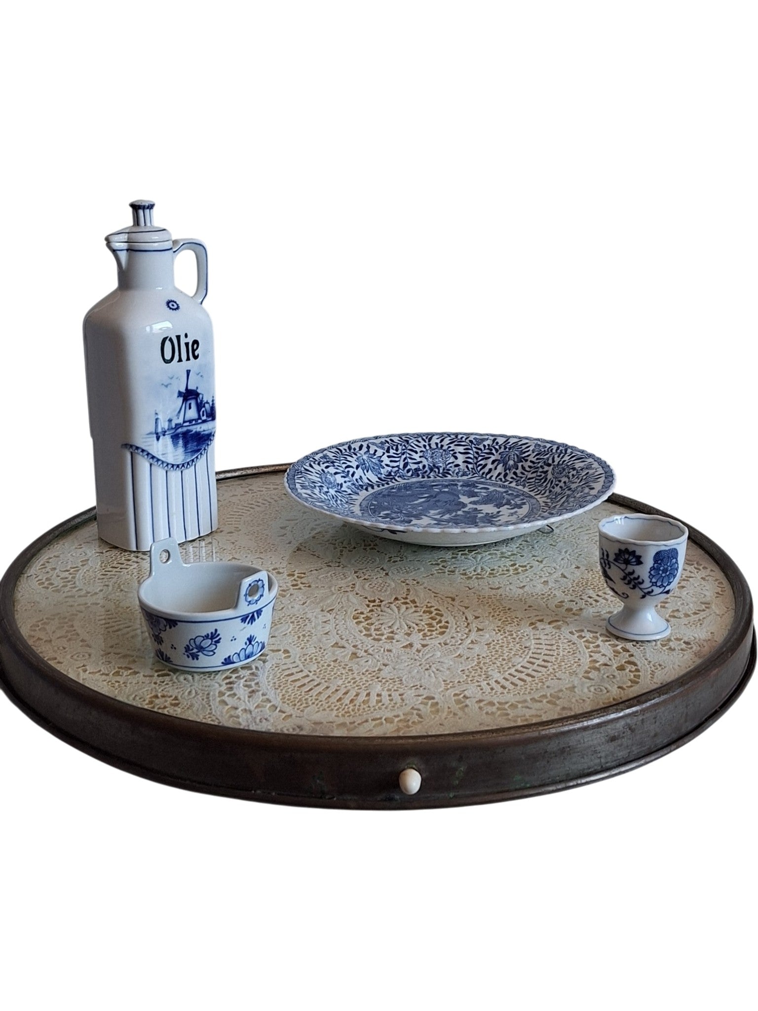 Art Deco Draaitableau - Lazy Susan met kant en glazen blad - Ø 47 cm
