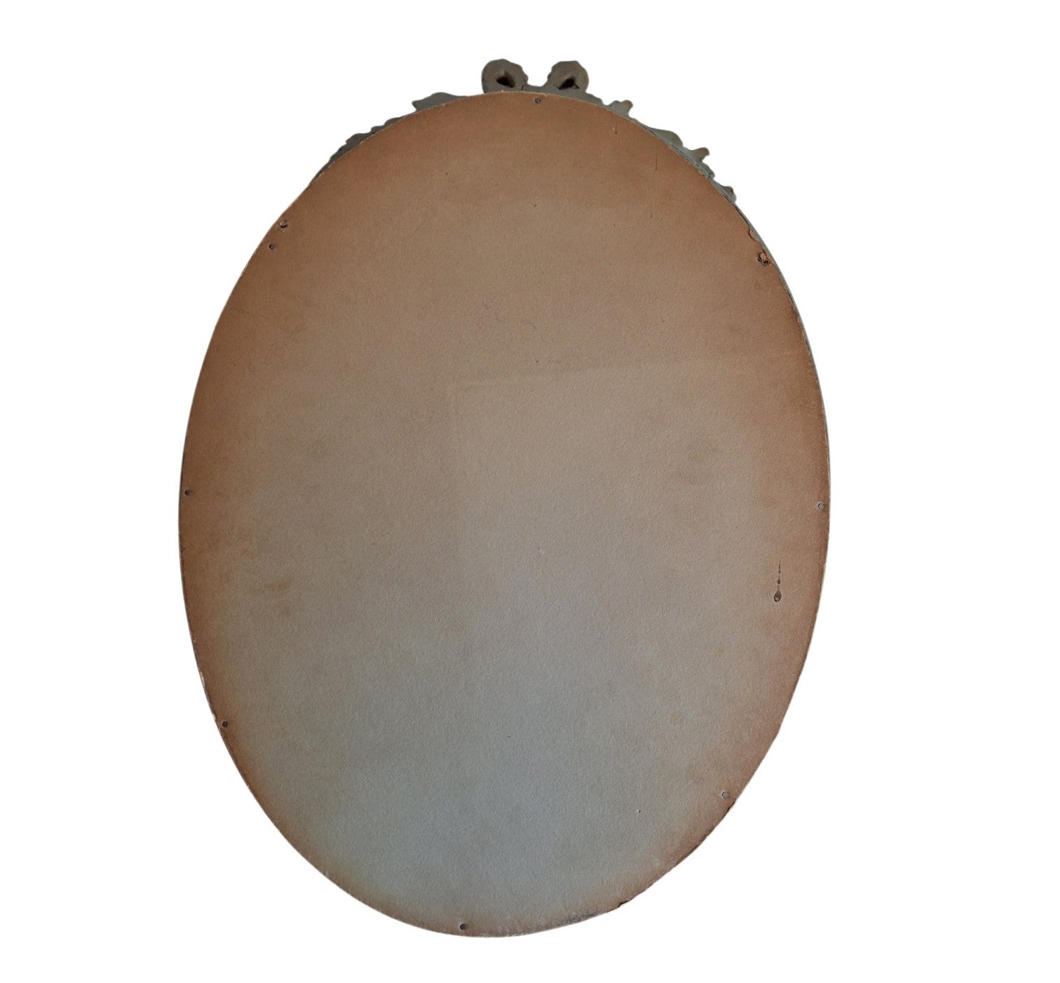 Vintage wandspiegel - houten lijst met oranje glas en strikmotief - 43 x 31,5 cm