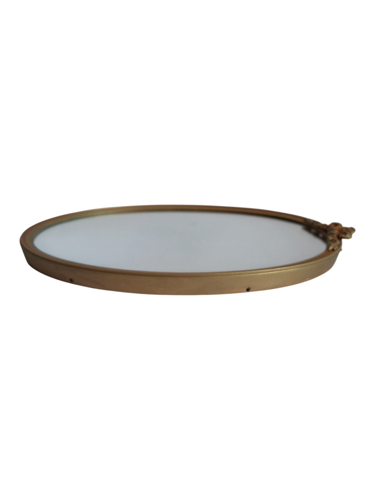 Ovale wandspiegel - neoclassicistisch goudkleurig met strikornament - 33 x 25,5 cm