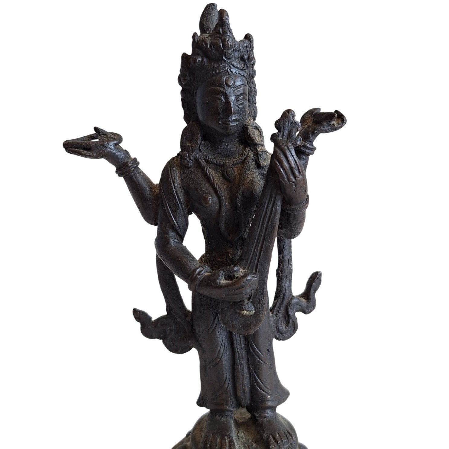 Saraswati Beeld Brons - Hindoeïstische Godin van Kennis en Muziek