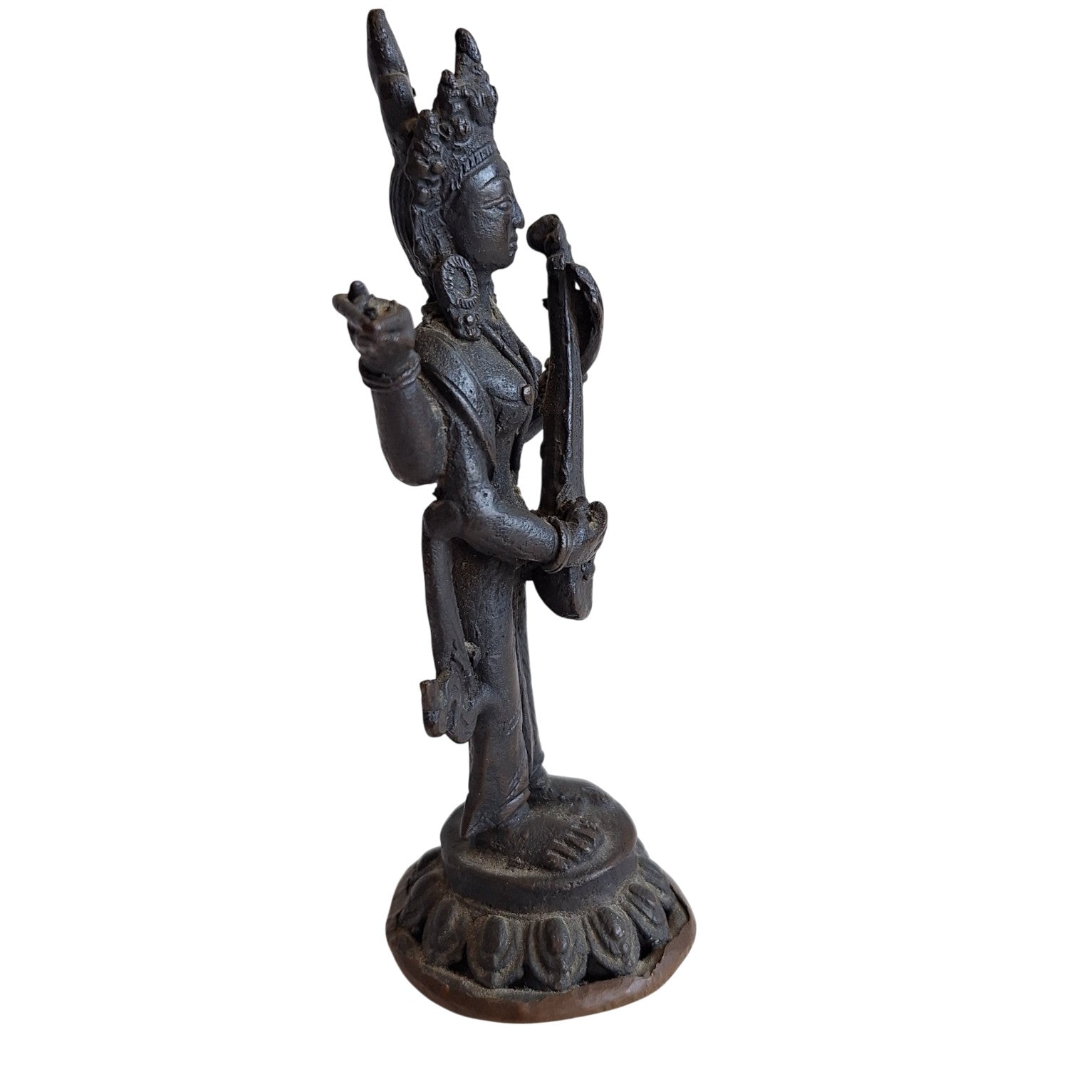 Saraswati Beeld Brons - Hindoeïstische Godin van Kennis en Muziek