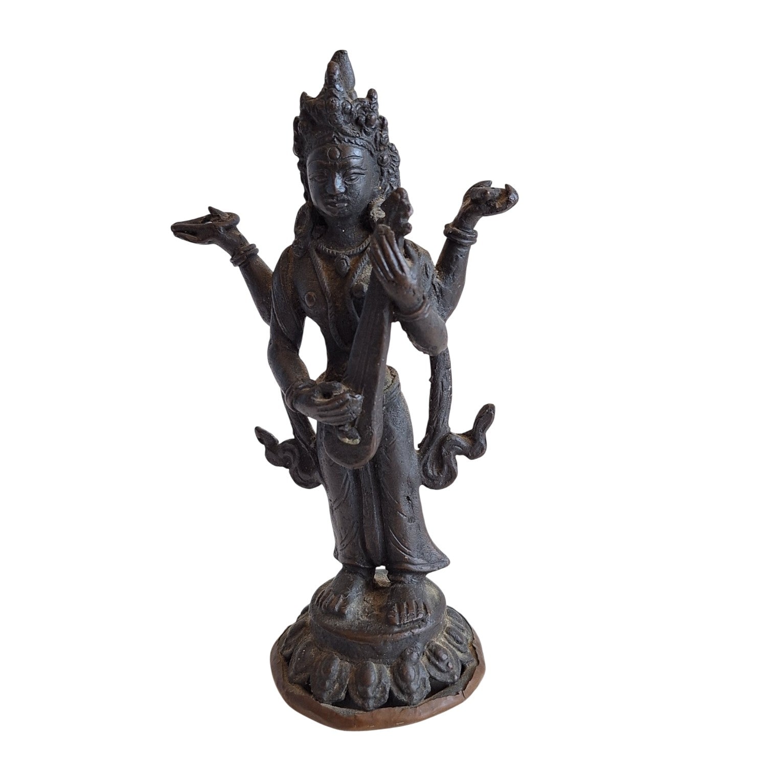 Saraswati Beeld Brons - Hindoeïstische Godin van Kennis en Muziek