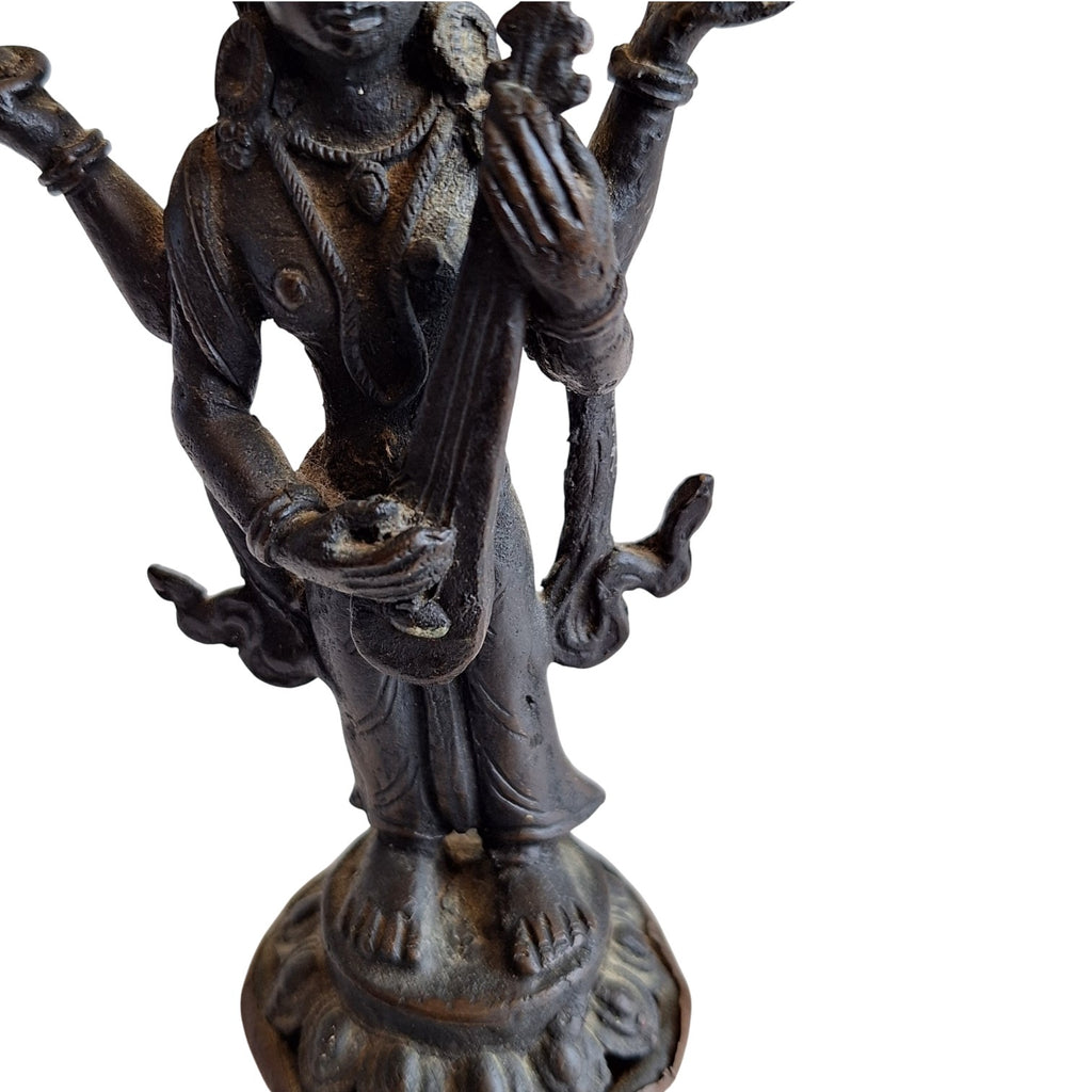 Saraswati Beeld Brons - Hindoeïstische Godin van Kennis en Muziek
