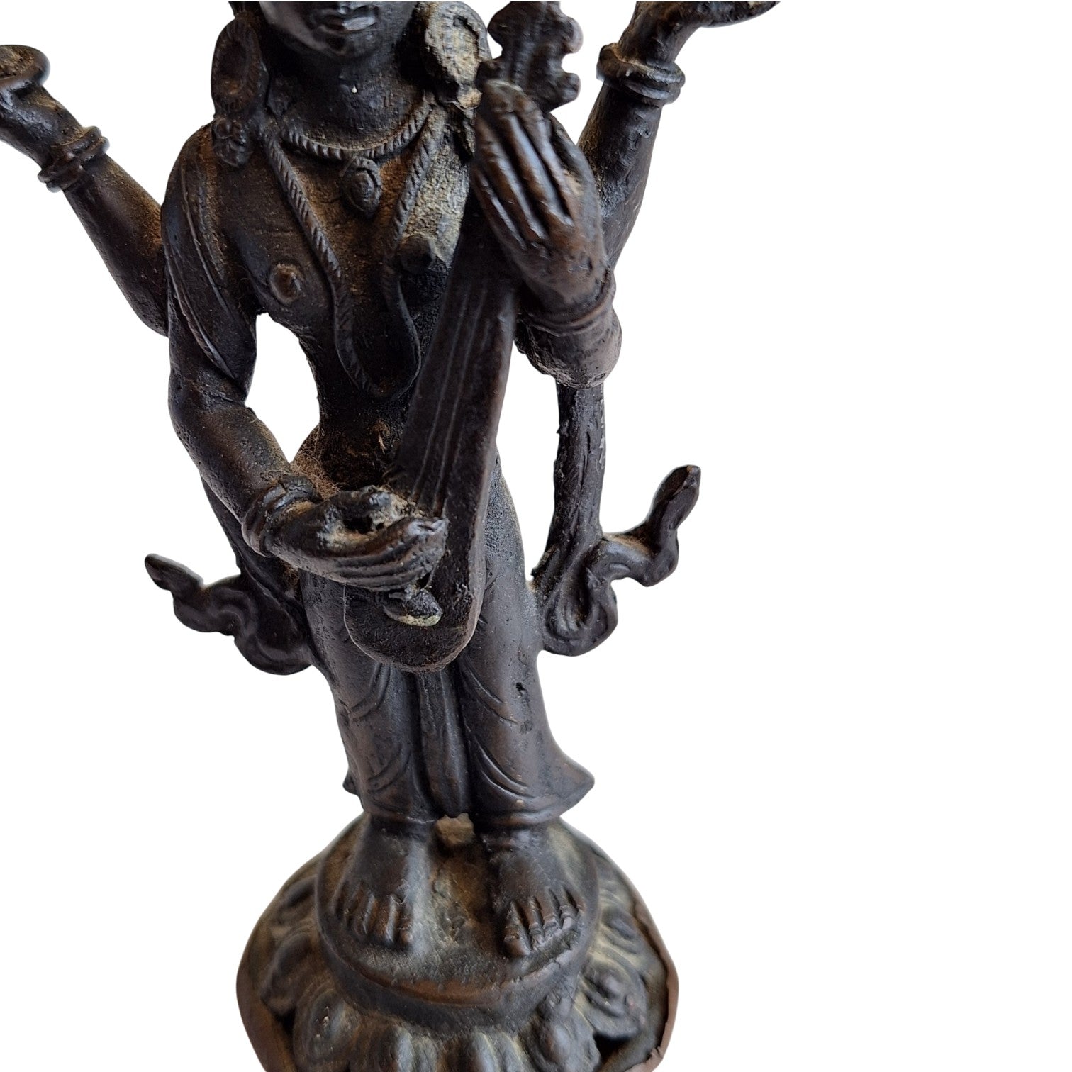Saraswati Beeld Brons - Hindoeïstische Godin van Kennis en Muziek
