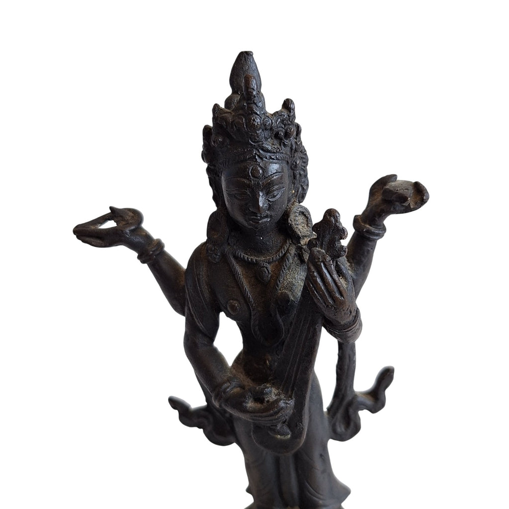 Saraswati Beeld Brons - Hindoeïstische Godin van Kennis en Muziek