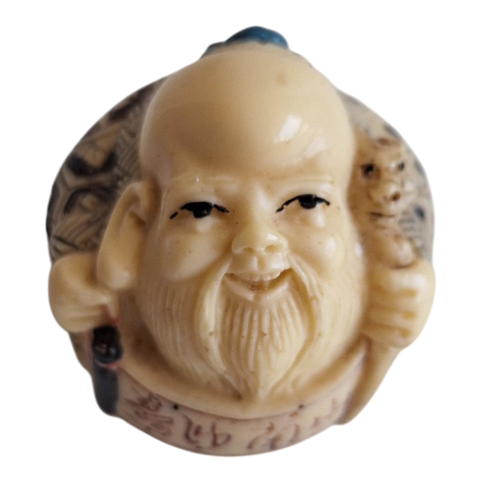 Netsuke Wijsgeer Beeldje - Ivoorkleurig met Kalligrafie