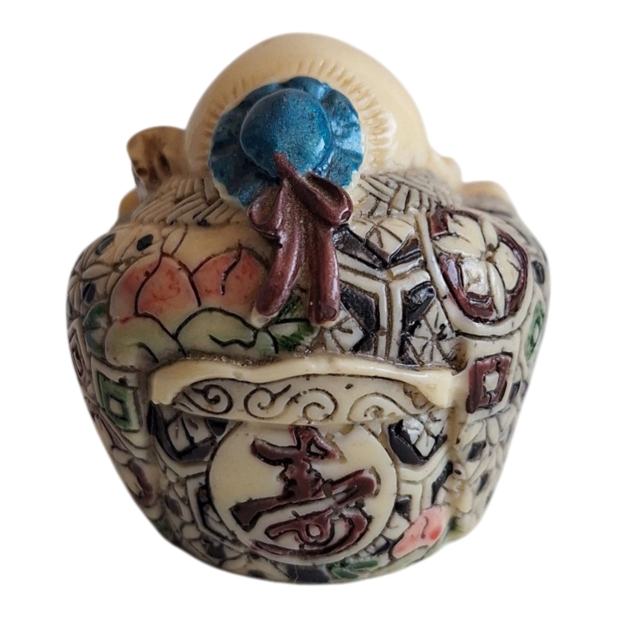 Netsuke Wijsgeer Beeldje - Ivoorkleurig met Kalligrafie