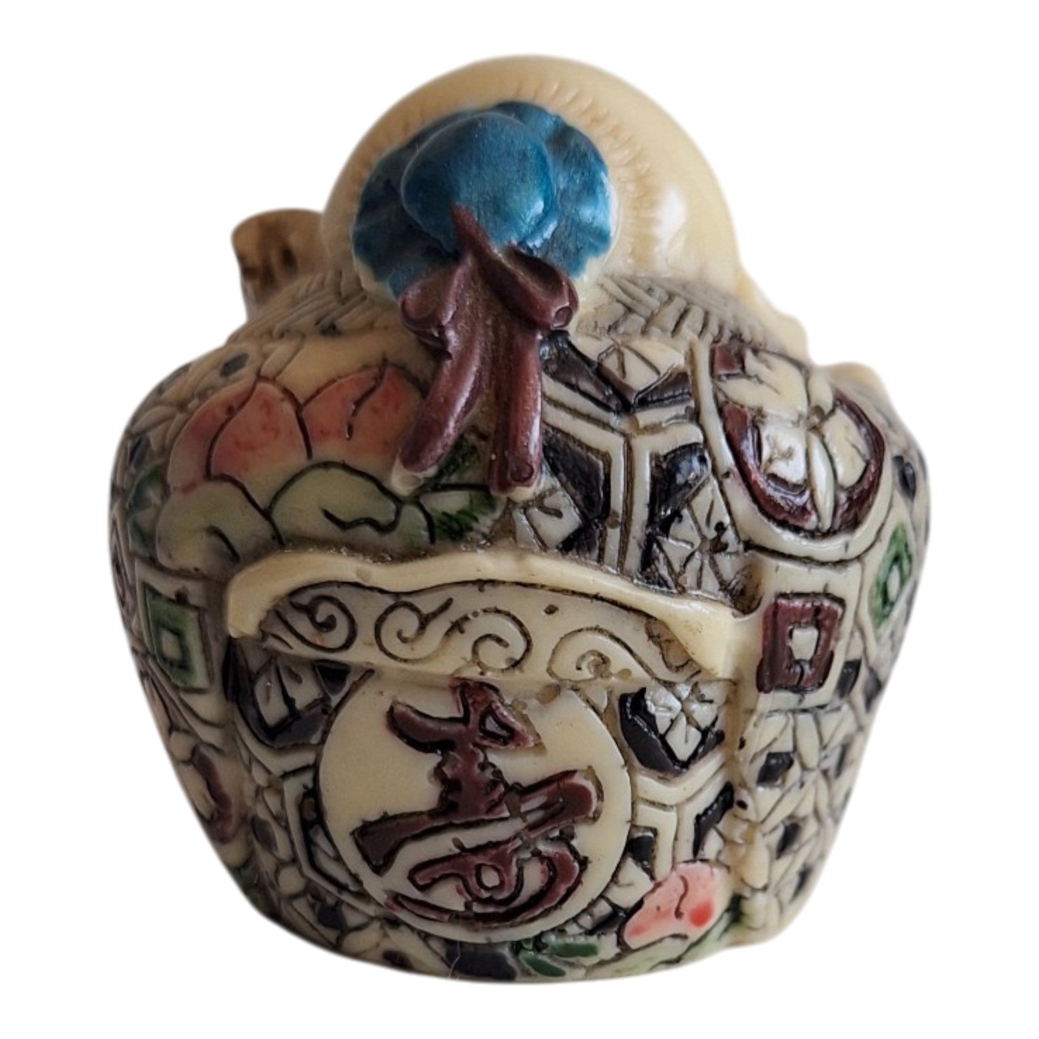 Netsuke Wijsgeer Beeldje - Ivoorkleurig met Kalligrafie