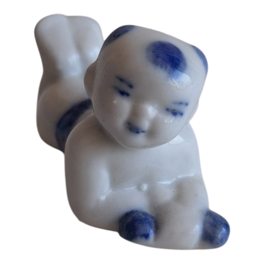 Chinees Blauw-Wit Porseleinen Karako Beeldje - Eetstokjeshouder