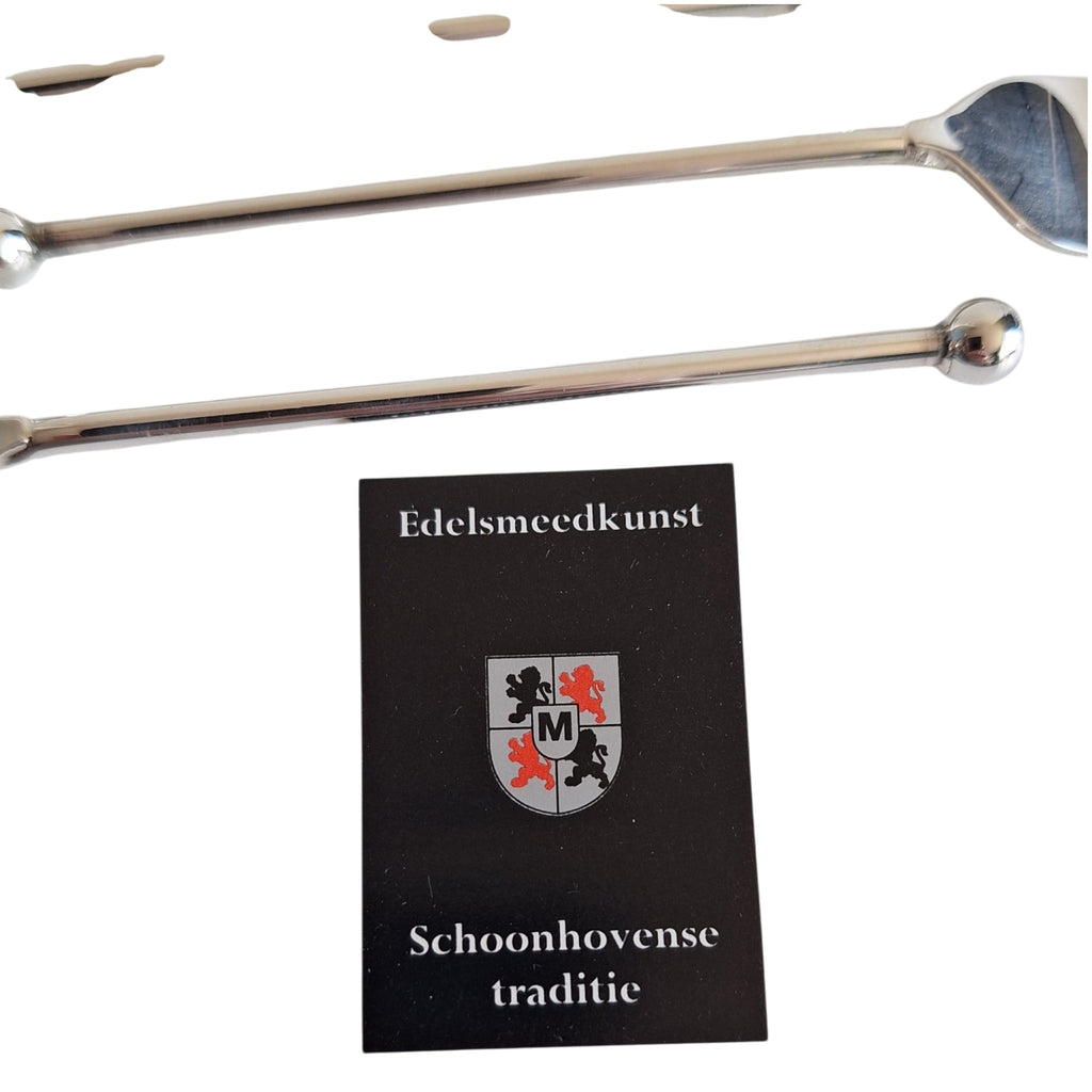 6 verzilverde gebaksvorkjes - Schoonhoven - effen steel met bolletje