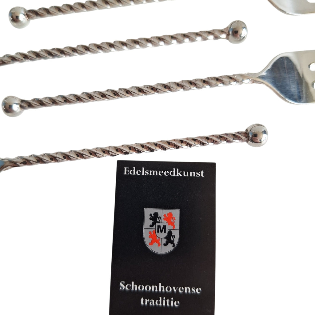 6 verzilverde gebaksvorkjes - Schoonhoven - gedraaide steel