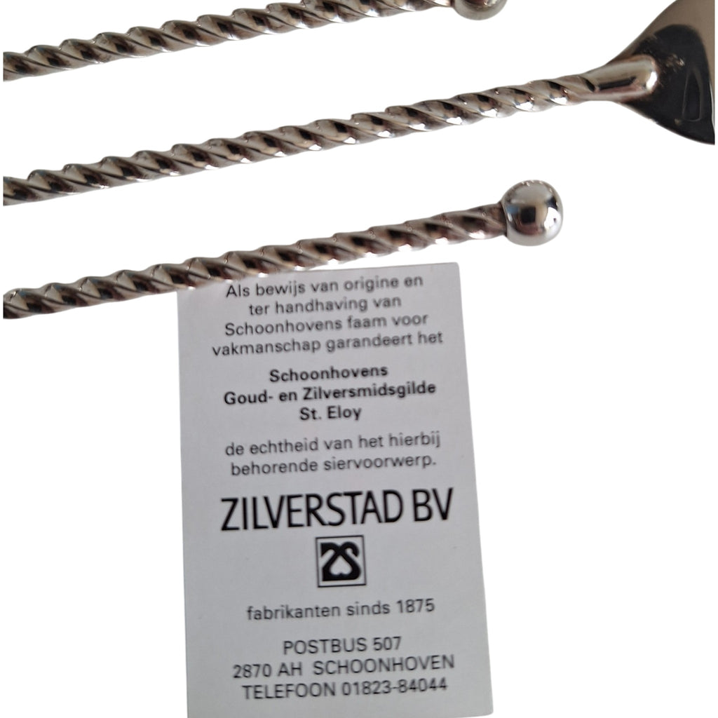 6 verzilverde gebaksvorkjes - Schoonhoven - gedraaide steel
