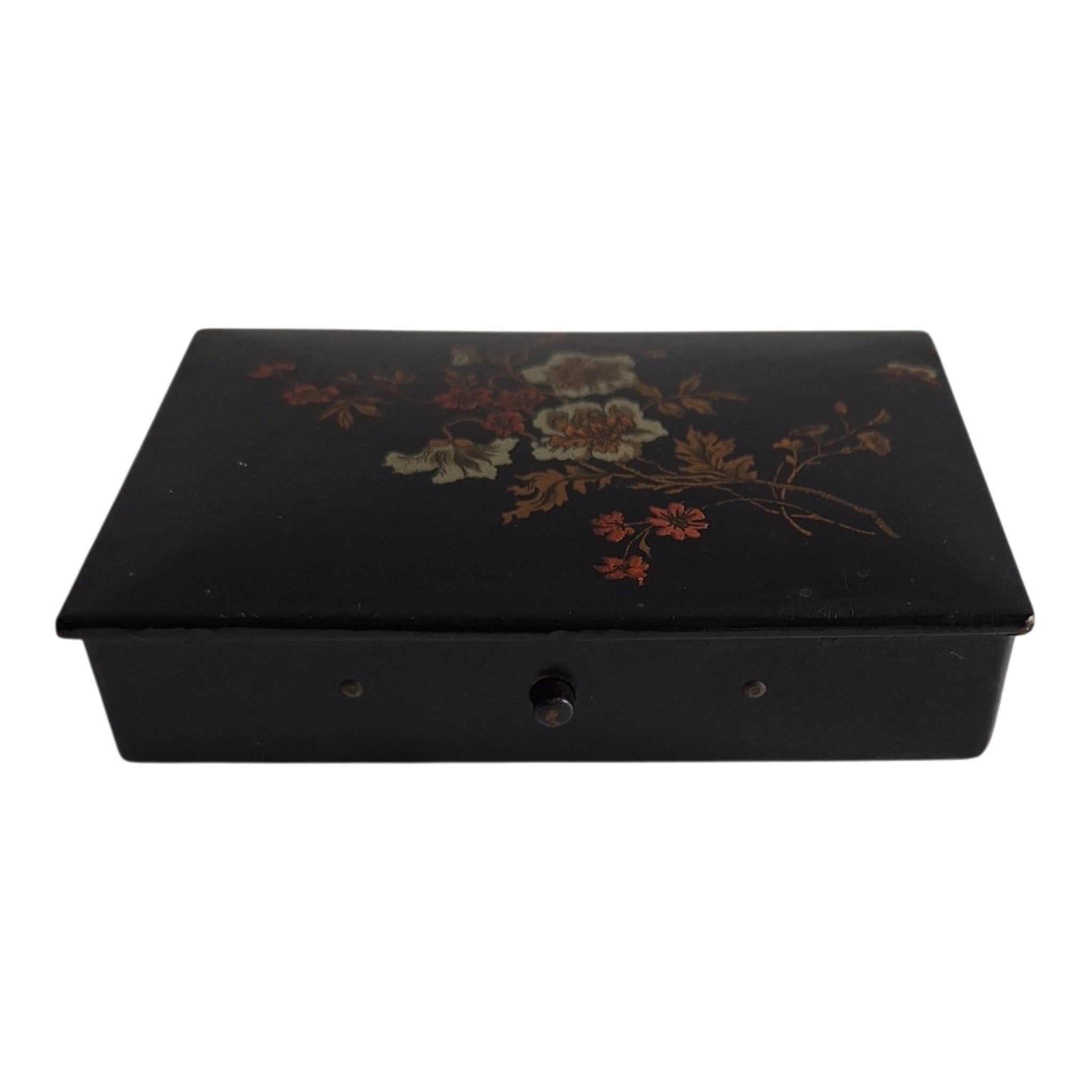Versilberte chinesische Schatulle mit Porzellanverzierung
