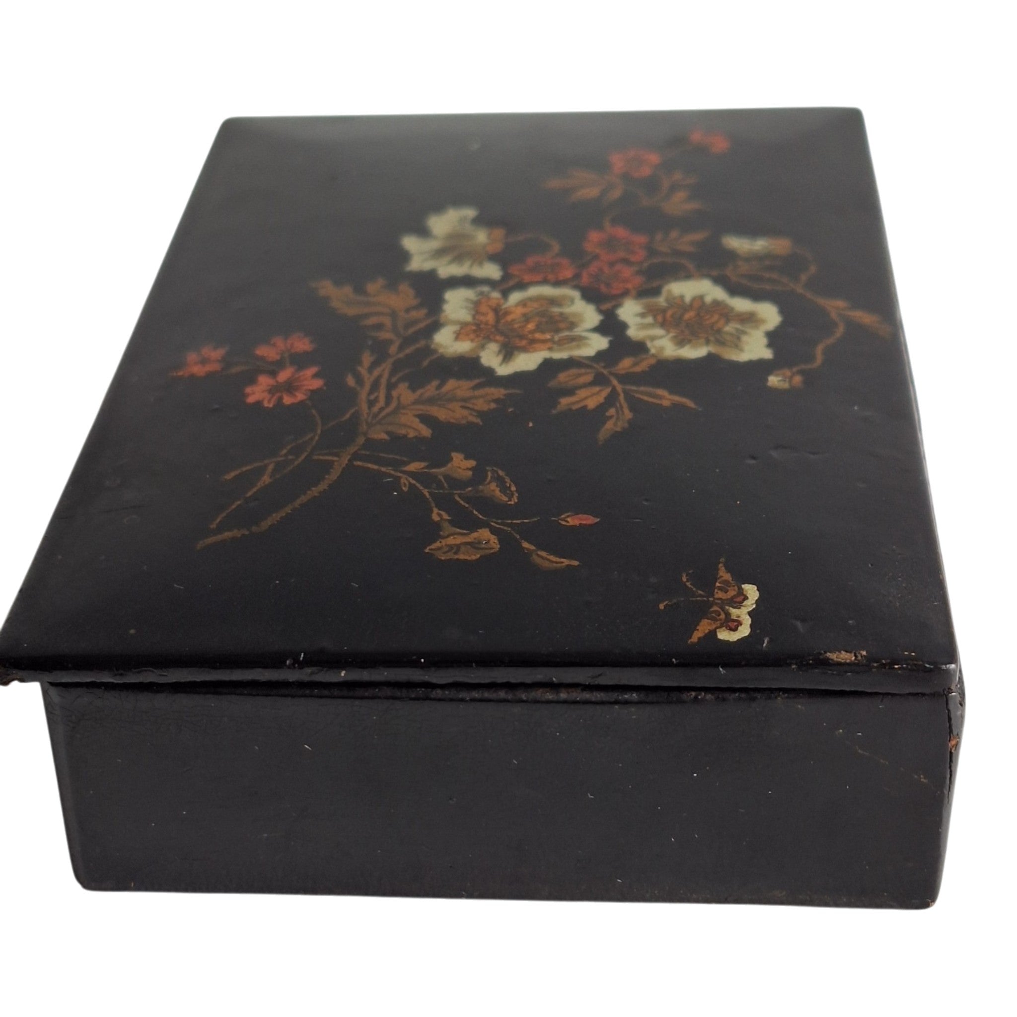 Versilberte chinesische Schatulle mit Porzellanverzierung