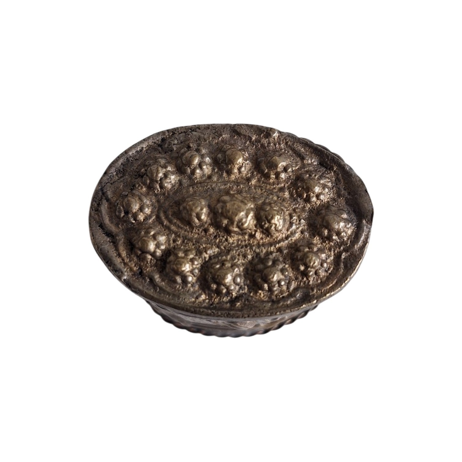 Silver Plated Pill Box with Embossed Floral Motif – Repoussé Technique, Antique Patina
