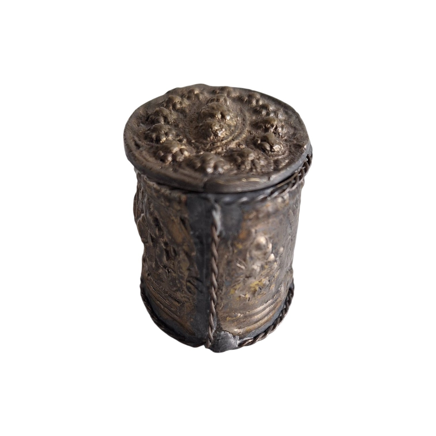 Silver Plated Pill Box with Embossed Floral Motif – Repoussé Technique, Antique Patina