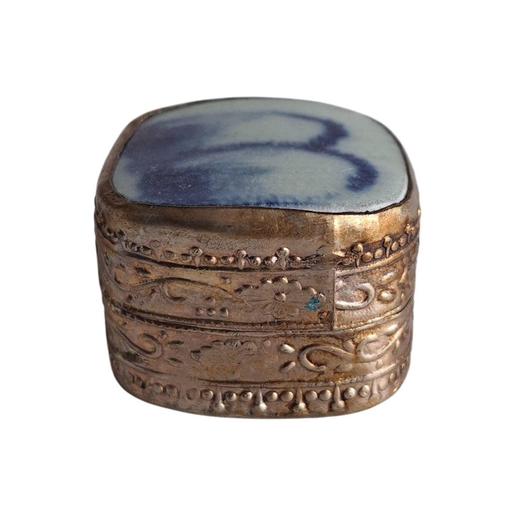 Silver-Plated Chinese Box with Porcelain Embellishment