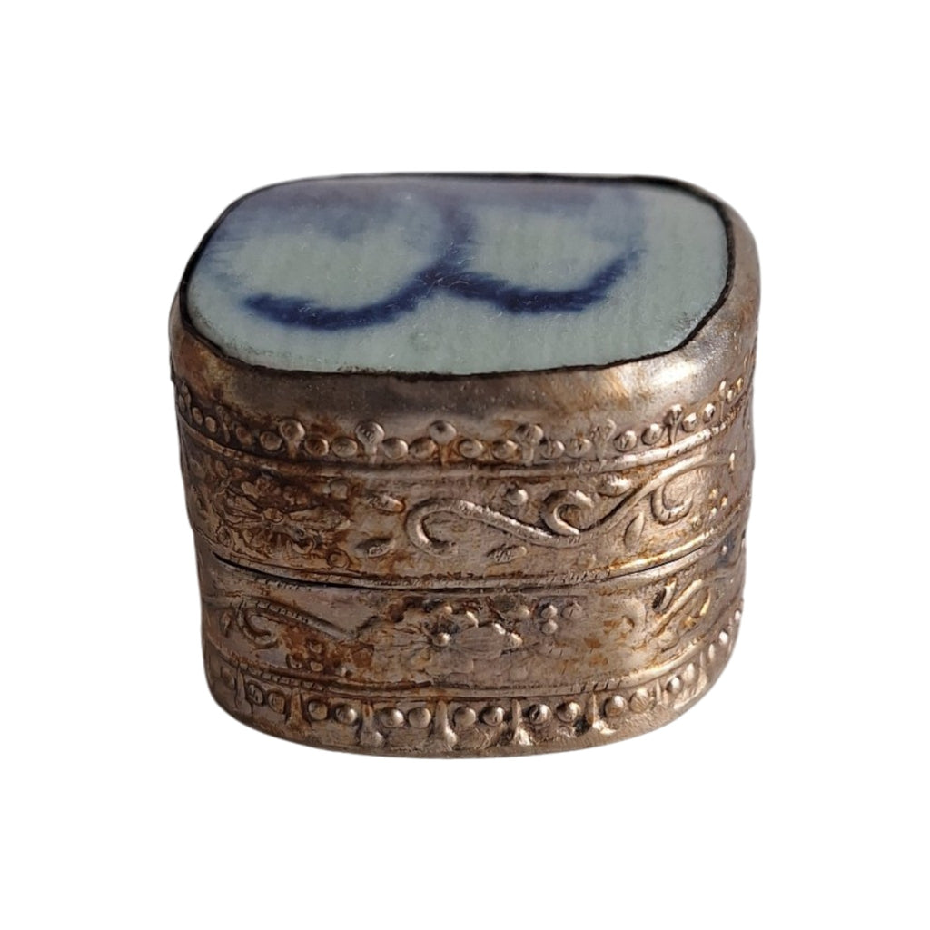 Silver-Plated Chinese Box with Porcelain Embellishment