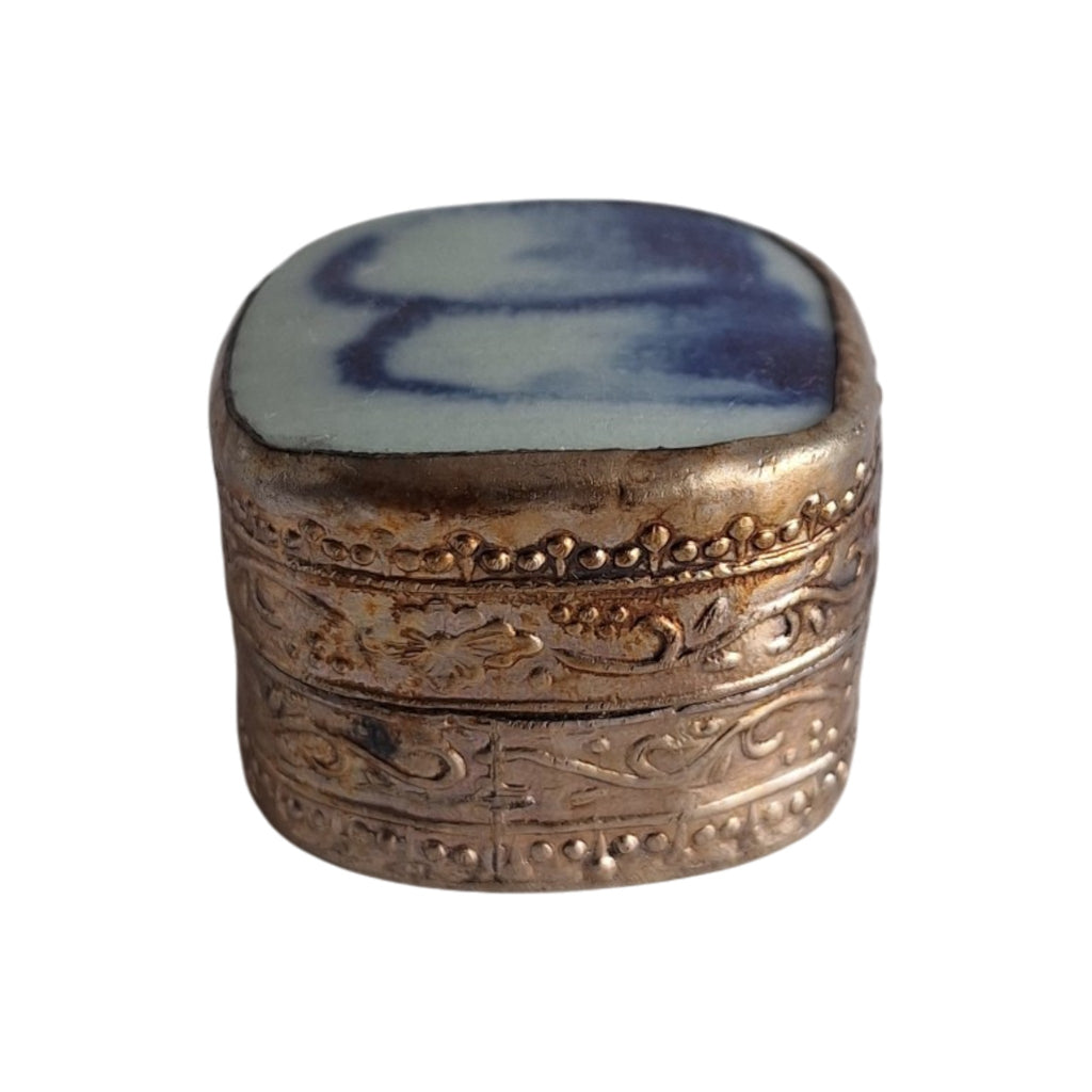 Silver-Plated Chinese Box with Porcelain Embellishment