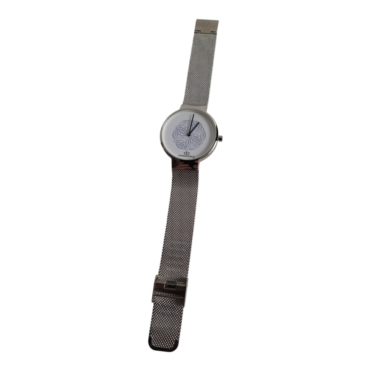 Dresselberg dameshorloge - witte wijzerplaat met blauw bloempatroon en milanese band, 39mm
