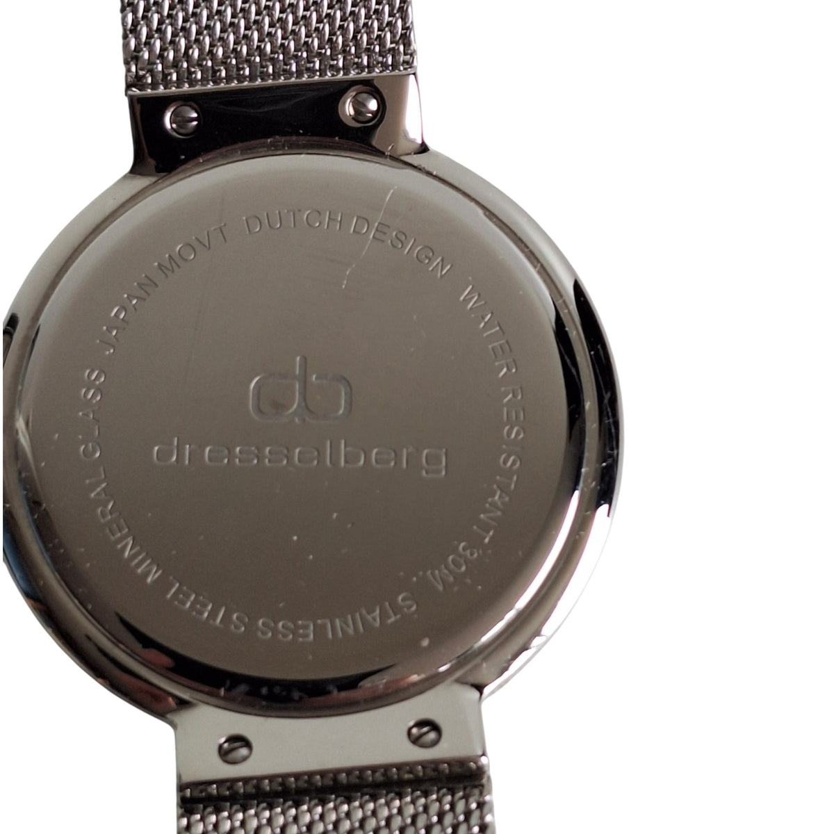 Dresselberg dameshorloge - witte wijzerplaat met blauw bloempatroon en milanese band, 39mm