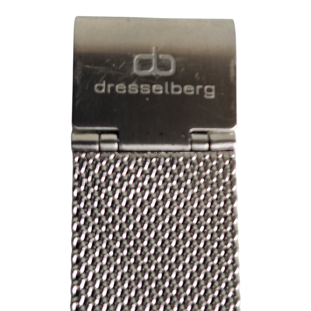 Dresselberg dameshorloge - witte wijzerplaat met blauw bloempatroon en milanese band, 39mm