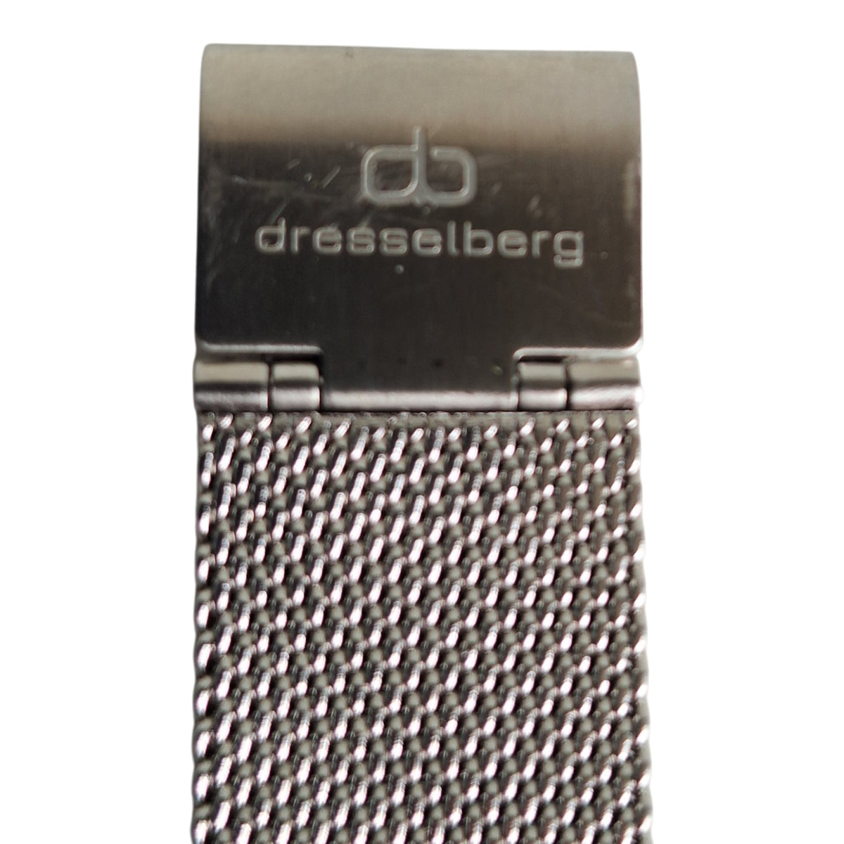 Dresselberg dameshorloge - witte wijzerplaat met blauw bloempatroon en milanese band, 39mm