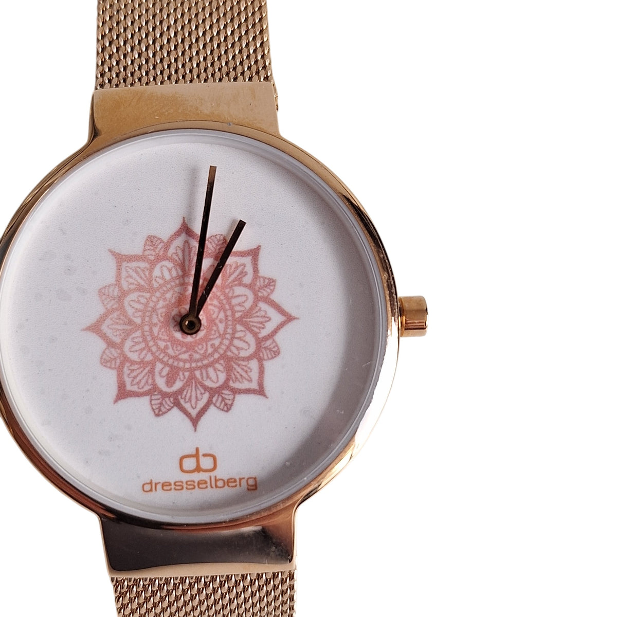 Dresselberg dameshorloge - witte wijzerplaat met mandala-print en rosé milanese band, 39mm